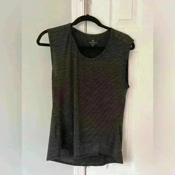 Women’s Athleta size XS Black Tank top boxy style with stripe - Picture 1 of 5